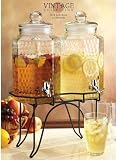 Home Essentials 1842 Del Sol Hammered Jug Beverage Dispenser With Rack, Set Of 2