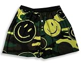 Fun Boxer - Mens 'Camo Smiley' Cotton Boxer Shorts, Green, Multi