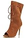 MAH Women's Peep Toe Perforate Lace Tie Mid Calf High Heel Boot