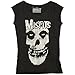 Misfits Distressed Skull Face Print Junior's Fitted Cut Tee Shirt