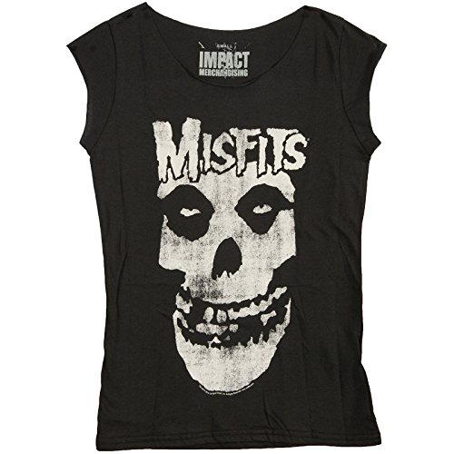 Misfits Distressed Skull Face Print Junior's Fitted Cut Tee Shirt