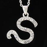 Silver Tone Initial Letter S Crystal Pendant Necklace Jewelry