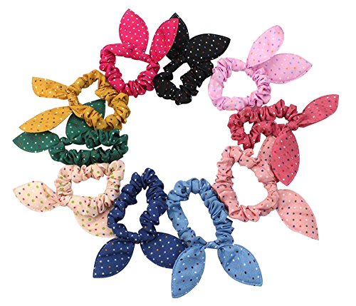 10x Cute Women's Dot Rabbit Ear Hair Bow Tie Bands Chiffon Ponytail Holder Hot