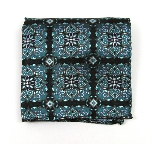 100% Silk Woven Boldy Bold Black and Green Teal Pocket Square