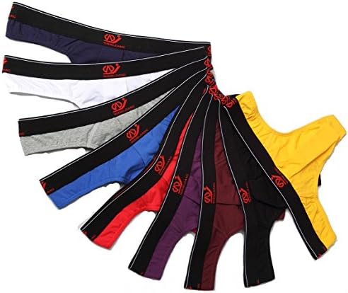 Wangjiang Men's Sexy Low Rise Jock Strap Cotton Thong Pack of 9 (US M/With Tag L(Waist: 33"- 35"))