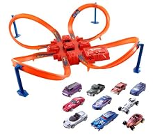 Hot Wheels Criss Cross Crash Track Set With 10 Car Pack Bundle