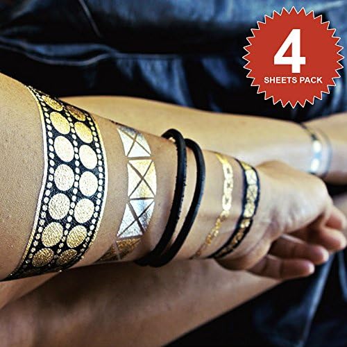 Nikki Flash Tattoos Collection Includes 4 Large Sheets of Metallic Tattoos
