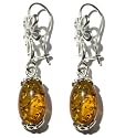 Sterling Silver Honey Amber Drop Floral Earrings