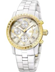 JBW Womens J6252J Novella Pearlized 18K Gold-Plated Stainless Steel Chronograph 36 Diamonds Watch