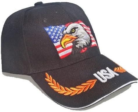 U.S.A. American Flag & Eagle Hats Baseball Cap Assorted Color Hat 3D Embroidery (Black)