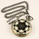 New Mens Coppery Stainless Steel Case White Dial Arabic Numbers Modern Pocket Watch With Chain