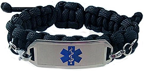 Medical ID Alert Paracord Medical ID Bracelet Black - FREE Engraving