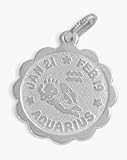 Round Sterling Silver Aquarius Zodiac Pendant with Chain