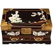 Handmade Oriental Black Lacquer Mother Of Pearl Jewelry Box With Mirror & Felt Lining