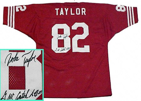 John Taylor San Francisco 49ers Autographed Throwback Red Jersey with GW Catch SB 23 Inscription