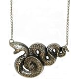 Snake Necklace with Rhinestone Eye In Burnished Silver