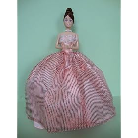 Peach Barbie Ball Gown with Red Stripes