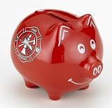 Fireman Red Piggy Bank Safe Stoneware Savings Money Cash Box with Coin Slot