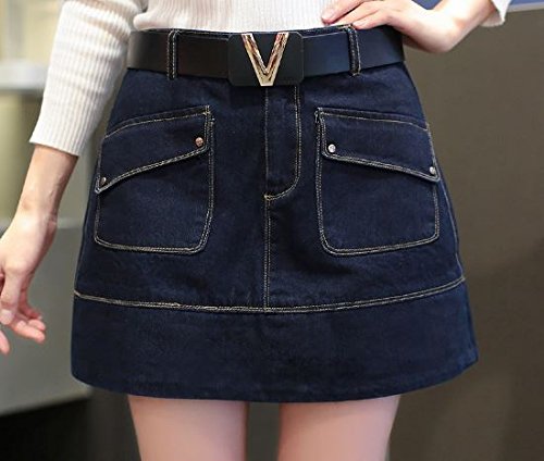(ALLURE) 台形 デニム スカート シンプル カジュアル レディース ミニ ブルー AF0510