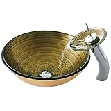 Tophome 洗面台 洗面ボウル 蛇口セット　強化ガラス製 洗面鉢彩色上絵 手洗い器　手洗器 洗面ボール ガラス 手洗い器おしゃれ 排水金具付 蛇口付き