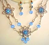 Blue Austrian Crystals Choker Necklace Earrings Set