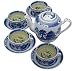 9 Pc Chinese Porcelain Tea Set True Blue