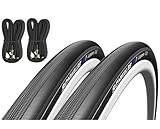 Schwalbe Lugano 700c x 23 Road Racing Bike Tyres (Pair) & Presta Inner Tubes - Black
