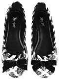 Daisy Jane Womens Swanky Black Pattern Ballet Flat Shoes with Velvet Bow