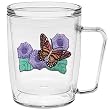 Butterfly w/Purple Flowers 18 oz Insulated Coffee Mug, Clear