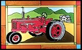 Farm RED TRACTOR Suncatcher Window 20.5x13.5 Glass Panel Framed