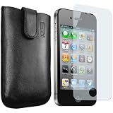Produkt-Bild: mumbi Leder Tasche iPhone 4 4S Ledertasche Etui / Lasche mit R&uuml;ckzugfunktion + mumbi iPhone Displayschutzfolie