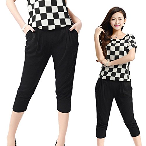 (ベルク)VELUC レディース パンツ サルエルパンツ 七分丈 ストレッチ ウエストゴム スウェット 大人 きれいめ 上品 通勤 オフィス 黒 青 赤 白 M/L/XL/XXL ~　オリジナルメッセージカードセット　~