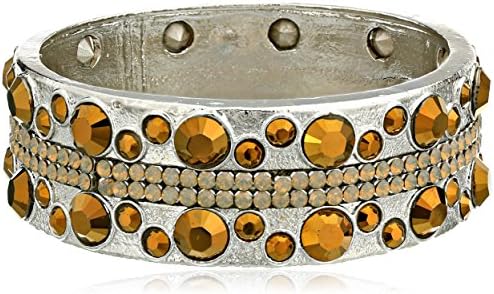 Chamak by priya kakkar Elegant Large Brown and White Encrusted Handmade Silver Bangle Bracelet, 7.5"