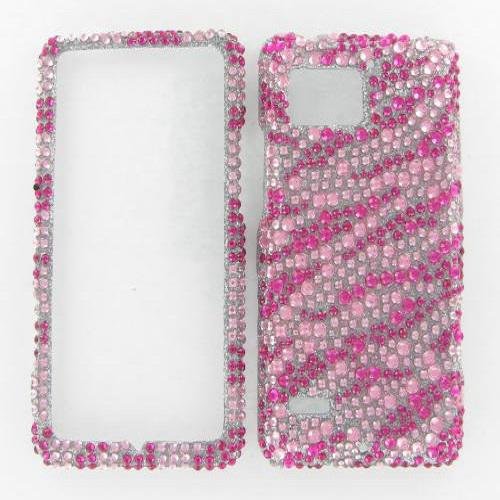 Motorola XT875 DROID Bionic Full Diamond Hot Pink Zebra Protective Case