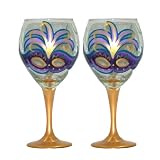 ArtisanStreet's Mardi Gras Design with Purple Mask Wine Glasses. Set of 2. Hand Painted. Signed