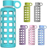 Purifyou Glass Water Bottle with Silicone Sleeve, 12oz