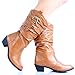 West Blvd Womens MOSCOW COWBOY Boots Cowgirl Western Roper Studded Slouch Shoes, Tan Pu, US 6.5