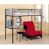 Black Finish Metal Bunk Bed w/Futon Desk Chair CD Rack