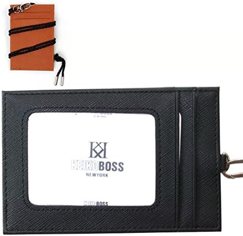 Faux Leather Business ID Badge Credit Card Holder Wallet Neck Strap Purse/kb-002 (Black)