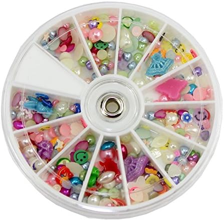 Newstarfactory Mixed Colorful Imitation Half Pearl & Fruit Slice Design Nail Art Decoration with Special Gift