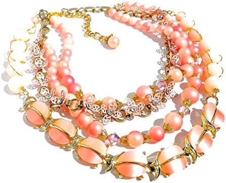 Pink Necklace, Multi-Strand Vintage Assemblage Jewelry