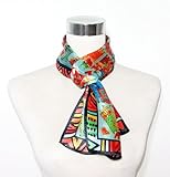 Satin Cartoon Cat Print on Light Skyblue - Silk Long Scarf 11.5