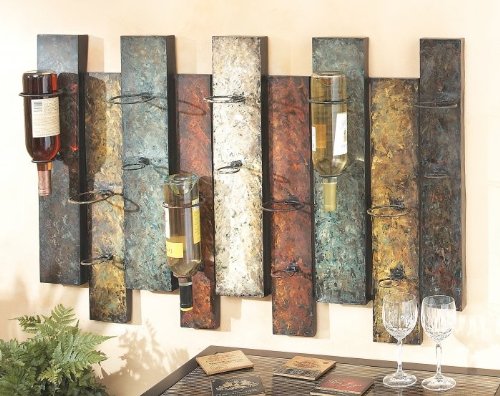 Offset Panel Nine Bottle Wall Wine Holder in Multi Overlay