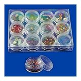 12pc Clear Bead Storage Gem Jars in Display Case - Screw-On Tops - Clear Acrylic - 1-1/2 In. Round