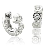 18k White Gold 3-Stone Diamond Hoop Huggies Earrings (H-I, SI-I, 0.60 carat)