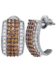 1.87ctw Chocolate Champagne Cognac Brown & White Diamond Hoop Earrings