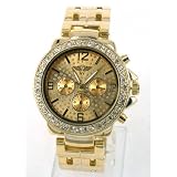Prince NY London watch jewelled face with decorative dials stone set bezel metal strap - Gold