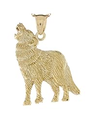 14k Real Yellow Gold 2.79cm Wild Wolf Charm Pendant