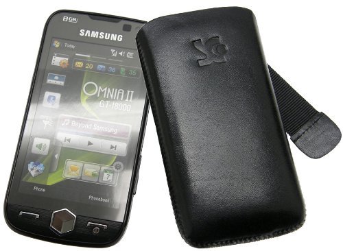 Suncase Ledertasche (Lasche mit R&uuml;ckzugfunktion) f&uuml;r Samsung i8000 Omnia 2 schwarz Preisvergleich