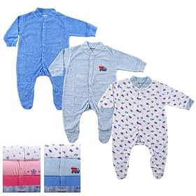 3-Pack Terry Sleep N Play with Snap Front